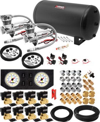 VIXEN AIR VXX1209GW/4863DC AIR SUSPENSION KIT FOR TRUCK/CAR BAG/AIR RIDE/SPRING. ON BOARD SYSTEM, DUAL 200PSI COMPRESSOR, 6 GALLON TANK