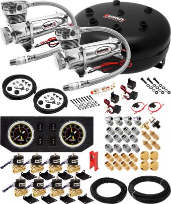 VIXEN AIR VXX3804GB/4840DC AIR SUSPENSION KIT FOR TRUCK/CAR BAG/AIR RIDE/SPRING. ON BOARD SYSTEM- DUAL 200PSI COMPRESSOR, 4 GALLON TANK