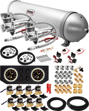 VIXEN AIR VXX3804GB/4850DC AIR SUSPENSION KIT FOR TRUCK/CAR BAG/AIR RIDE/SPRING. ON BOARD SYSTEM, DUAL 200PSI COMPRESSOR, 5 GALLON ALUMINUM TANK