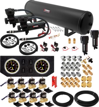 VIXEN AIR VXX3804GB/4852DBF AIR SUSPENSION KIT FOR TRUCK/CAR BAG/AIR RIDE/SPRING. ON BOARD SYSTEM, DUAL 200PSI COMPRESSOR, 5 GALLON TANK