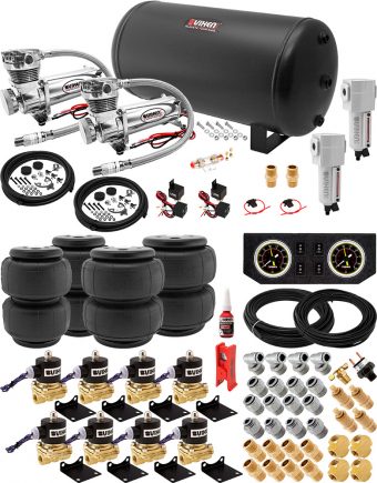 VIXEN AIR VXX3804PB/4863DCF AIR SUSPENSION KIT FOR TRUCK/CAR BAG/AIR RIDE/SPRING. ON BOARD SYSTEM, DUAL 200PSI COMPRESSOR, 6 GALLON TANK