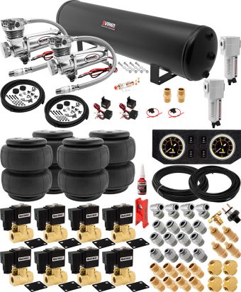VIXEN AIR VXX3805FB/4852DCF AIR SUSPENSION KIT FOR TRUCK/CAR BAG/AIR RIDE/SPRING. ON BOARD SYSTEM, DUAL 200PSI COMPRESSOR, 5 GALLON TANK