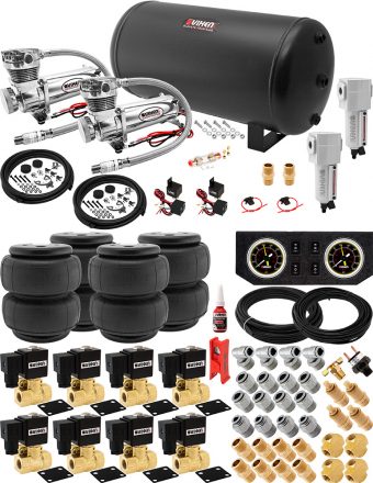 VIXEN AIR VXX3805FB/4863DCF AIR SUSPENSION KIT FOR TRUCK/CAR BAG/AIR RIDE/SPRING. ON BOARD SYSTEM, DUAL 200PSI COMPRESSOR, 6 GALLON TANK