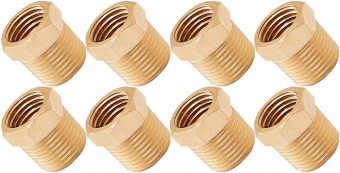VIXEN HORNS VXA3814-8 3/8" NPT MALE TO 1/4" NPT FEMALE BRASS THREAD REDUCER FITTING (8 PACK)