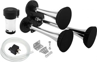 VIXEN HORNS VXH2411C/P TRIPLE TRUMPET TRAIN AIR HORN KIT WITH COVERS CHROME COLOR
