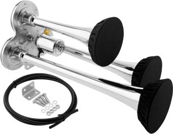 VIXEN HORNS VXH3114LC/P TRIPLE TRUMPET TRAIN AIR HORN WITH COVERS CHROME PLATED