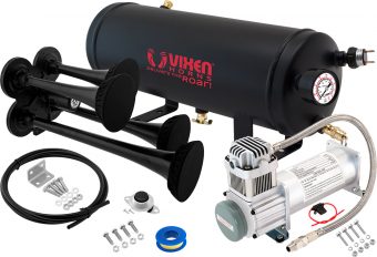 VIXEN HORNS VXO8315/4114B/P QUAD TRUMPET TRAIN AIR HORN WITH COVERS BLACK, 1.5 GALLON TANK AND 200 PSI COMPRESSOR