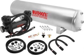VIXEN AIR VXO8852GDB 5 GALLON STEEL AIR TANK SILVER WITH DUAL CYLINDER 300 PSI AIR COMPRESSOR ONBOARD AIR SYSTEM