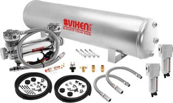 VIXEN AIR VXO8852GDCF 5 GALLON STEEL AIR TANK SILVER WITH DUAL CYLINDER 300 PSI AIR COMPRESSOR ONBOARD AIR SYSTEM