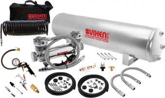 VIXEN AIR VXO8852GDCI 5 GALLON STEEL AIR TANK SILVER WITH DUAL CYLINDER 300 PSI AIR COMPRESSOR AND TIRE INFLATION KIT ONBOARD AIR SYSTEM